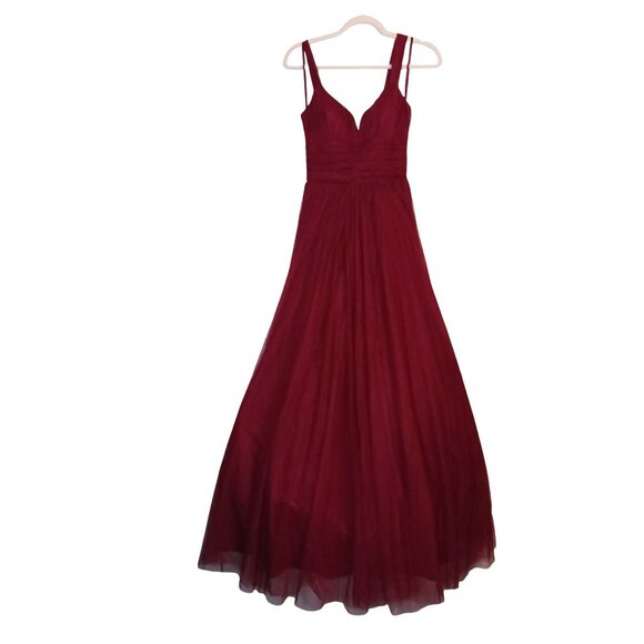 City Studio Juniors Emma Mesh Padded Bust Evening Dress in Merlot Red, Size 3 - Picture 3 of 13